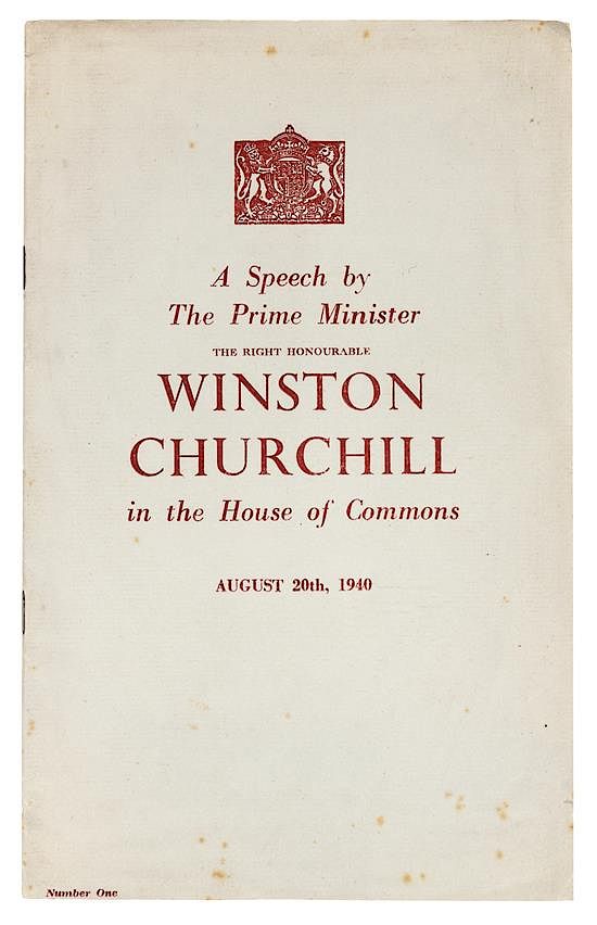 Appraisal: CHURCHILL Winston A Speech by the Prime Minister in the