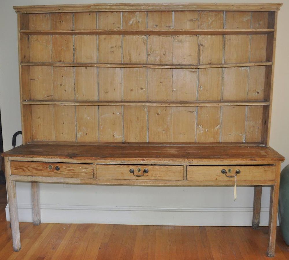 Appraisal: English Pine Two Part Welsh Cupboard with substantial age and