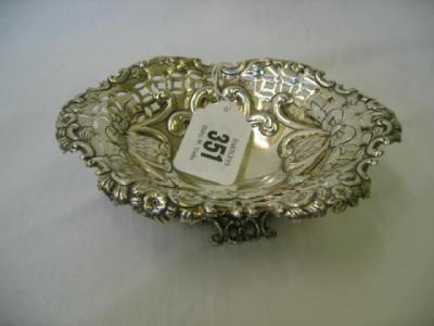 Appraisal: A VICTORIAN SWEETMEAT DISH of oval form the pierced trellis