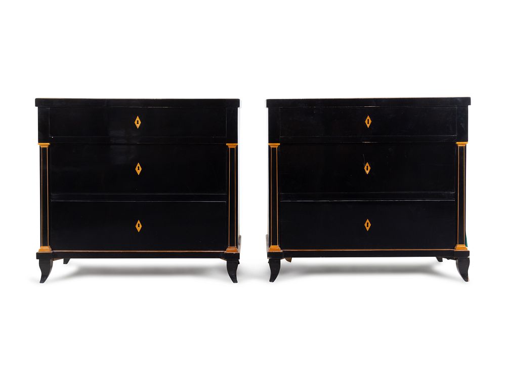 Appraisal: A Pair of Biedermeier Ebonized Chests of Drawers A Pair