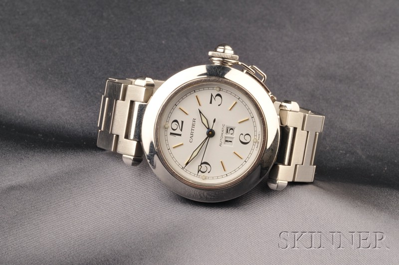 Appraisal: Stainless Steel Pasha Wristwatch Cartier the white dial with Arabic