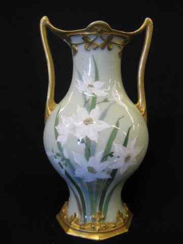 Appraisal: Pate-Sur-Pate Porcelain Vase elaboratefloral gold trim - '' tall excellent