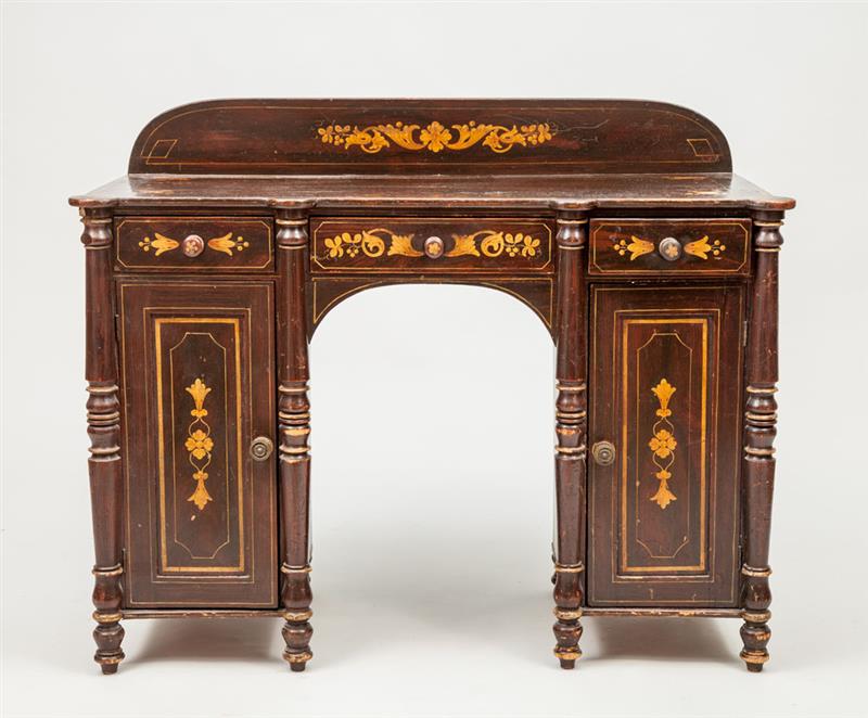 Appraisal: American Rosewood Grained and Stenciled Kneehole Writing Table in to