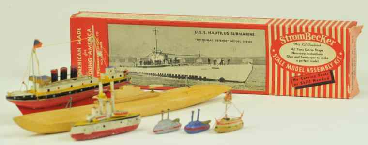 Appraisal: WOODEN TOY BOAT GROUPING Assorted lot includes Boxed ''U S