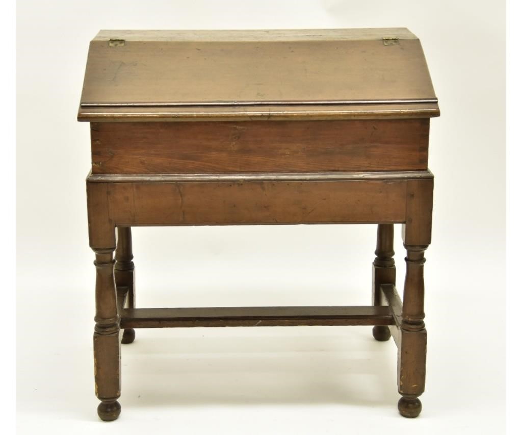 Appraisal: Pennsylvania William Mary pine desk on frame circa with slant