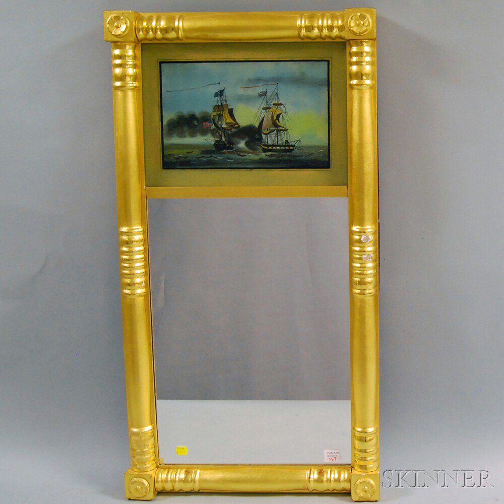 Appraisal: Classical Gilt Eglomise Mirror early th century the split-baluster mirror