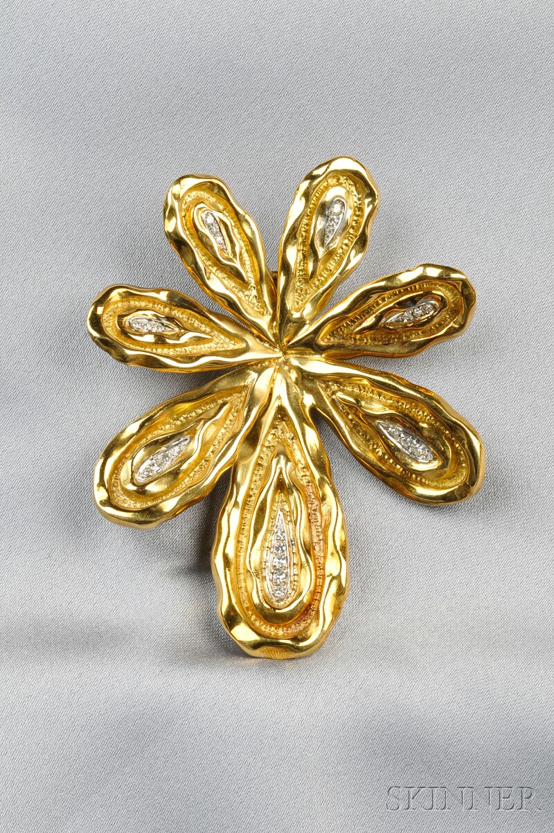 Appraisal: kt Gold and Diamond Brooch designed as an abstract flower