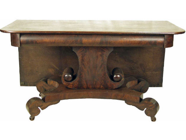 Appraisal: Outstanding Empire mahogany dining table drop leaf design allows for