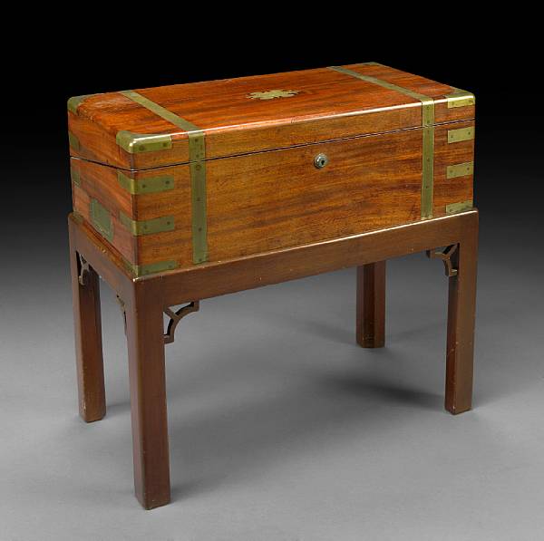 Appraisal: A George III brass bound mahogany traveling desk on later