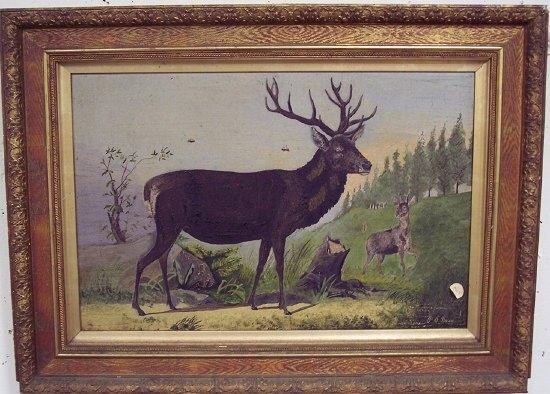 Appraisal: P O BownStag in a Landscapeoil on canvas cm x