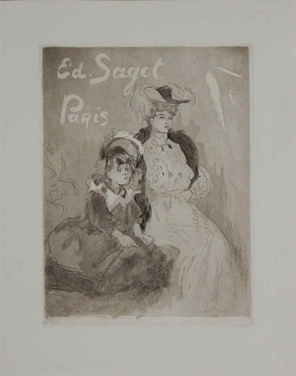 Appraisal: JACQUES VILLON FRENCH - CARTE ADRESSE SAGOT FEMME ET FILLETTE