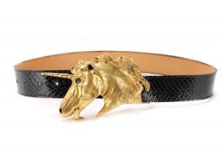 Appraisal: Christopher Ross Snakeskin Belt w Unicorn Buckle Christopher Ross American