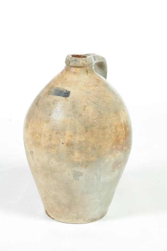 Appraisal: STONEWARE JUG Ohio mid th century Ovoid with impressed label