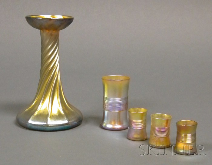 Appraisal: Five Louis C Tiffany Gold Favrile Art Glass Items a