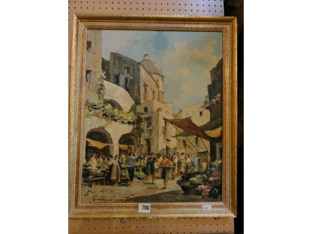 Appraisal: An oil painting on canvas board of a continental market