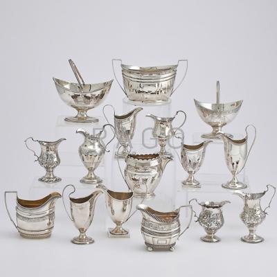 Appraisal: SIXTEEN ENGLISH SILVER CREAM OR SUGAR SERVERS Ten milk jugs