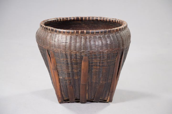 Appraisal: Monumental Chinese Provincial Grain Basket constructed of dagger-staved woven splint