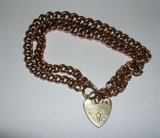 Appraisal: Double row hallmarked ct gold curb ink bracelet with heart