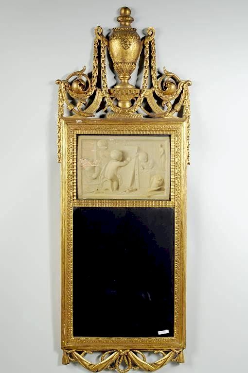 Appraisal: Continental Carved Gilt Mirror Continental carved gilt and paint decorated