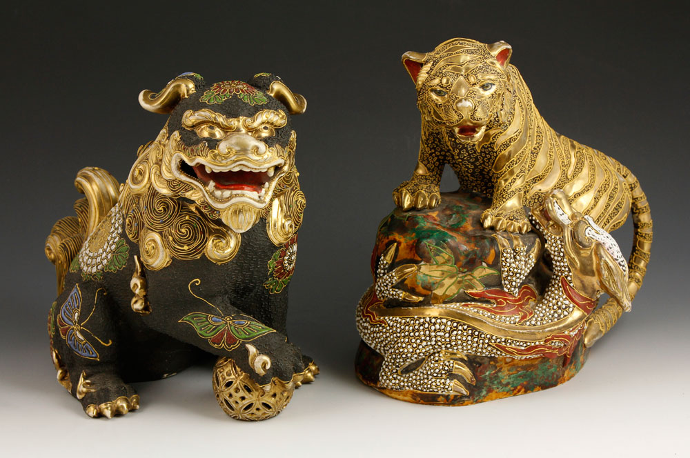 Appraisal: - Japanese Satsuma Figures Lot of two Japanese Satsuma figures