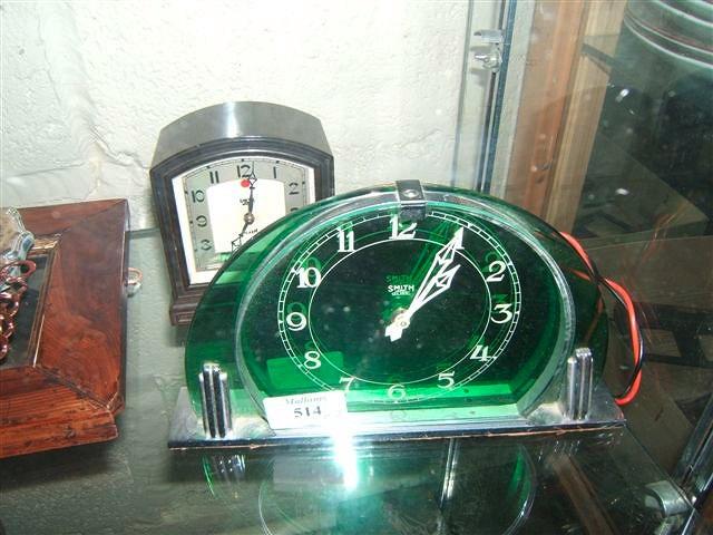 Appraisal: A Smiths chrome and green glazed mantel clock and a