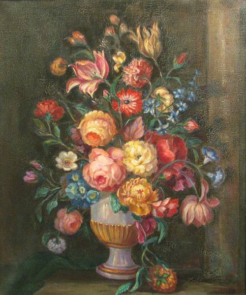 Appraisal: American School th Century Still life with flowers in a