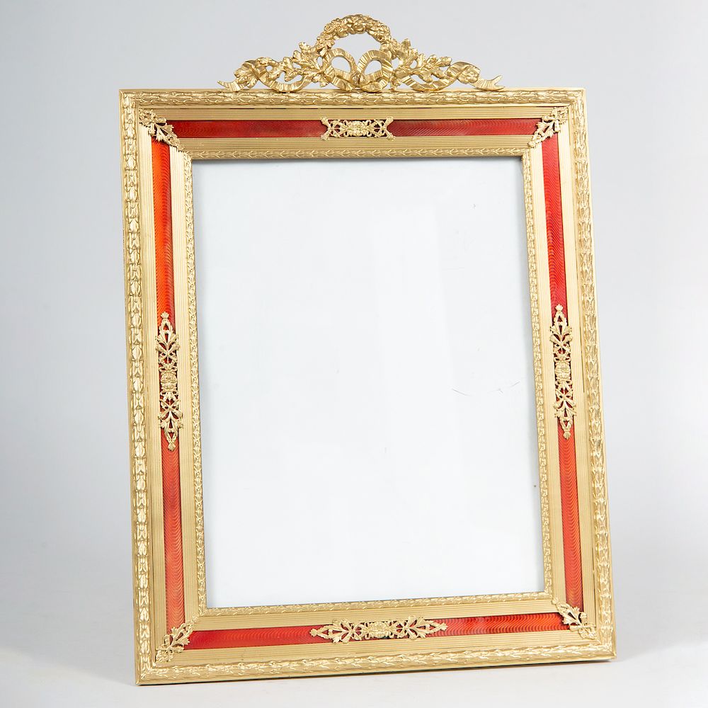 Appraisal: Large Faberg Style Gilt-Metal-Mounted Enamel Picture Frame x in Condition