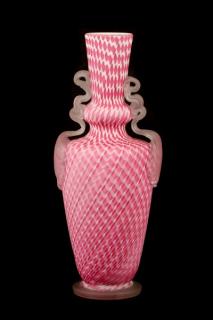 Appraisal: Venetian Pink and White Satin Cased Glass Vase Italian mid