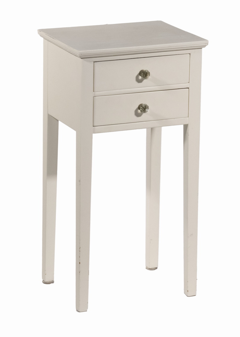 Appraisal: MAINE COTTAGE FURNITURE PAINTED SIDE TABLE Custom White Painted Two-Drawer