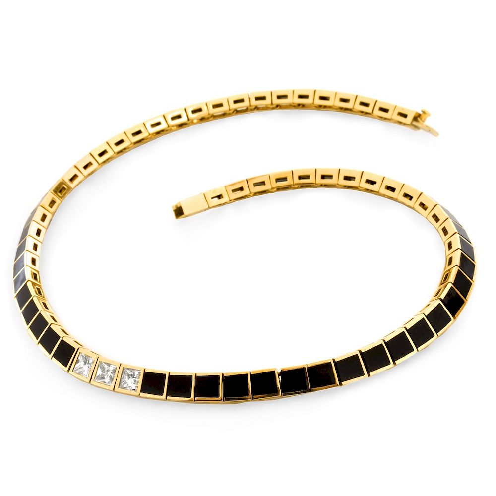 Appraisal: Diamond Onyx and K Gold Choker Necklace Vintage Approx Carat