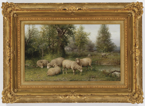 Appraisal: GEORGE RIECKE American - Sheep by a Stream oil on