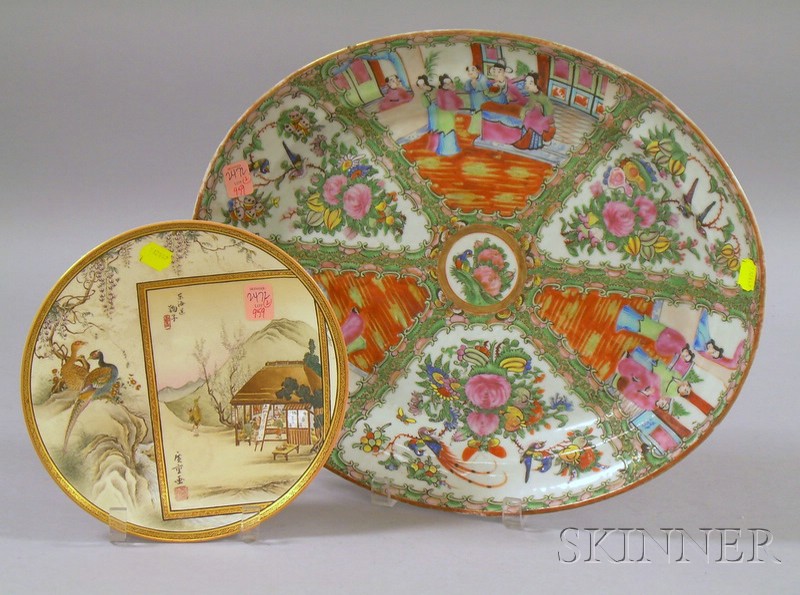 Appraisal: Chinese Export Porcelain Rose Medallion Platter and a Satsuma Dish