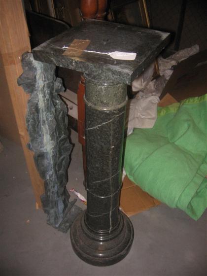 Appraisal: Verdigris marble pedestal H in Descriptions provided in both printed