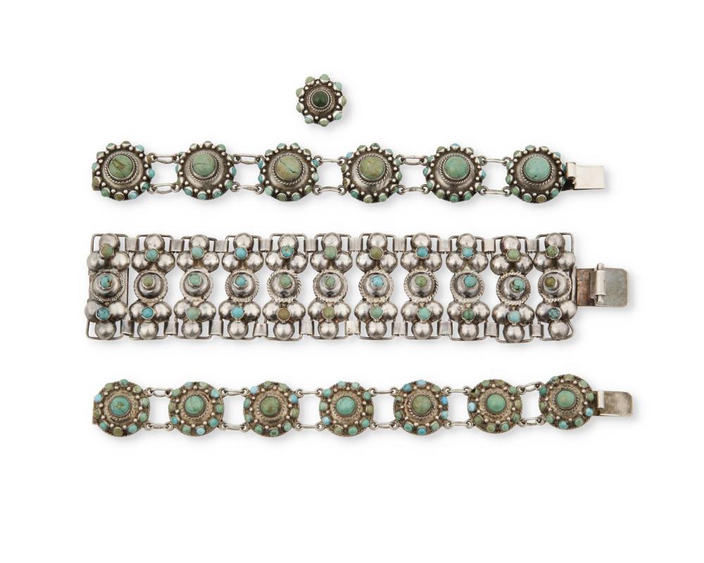 Appraisal: A group of Fred Davis silver and turquoise jewelry Pre-