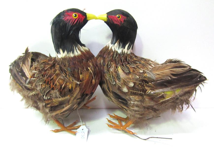 Appraisal: A PAIR OF FEATHERED BIRD ORNAMENTS A PAIR OF FEATHERED