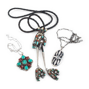 Appraisal: Navajo and Zuni Necklaces and Bolo Tie third quarter th