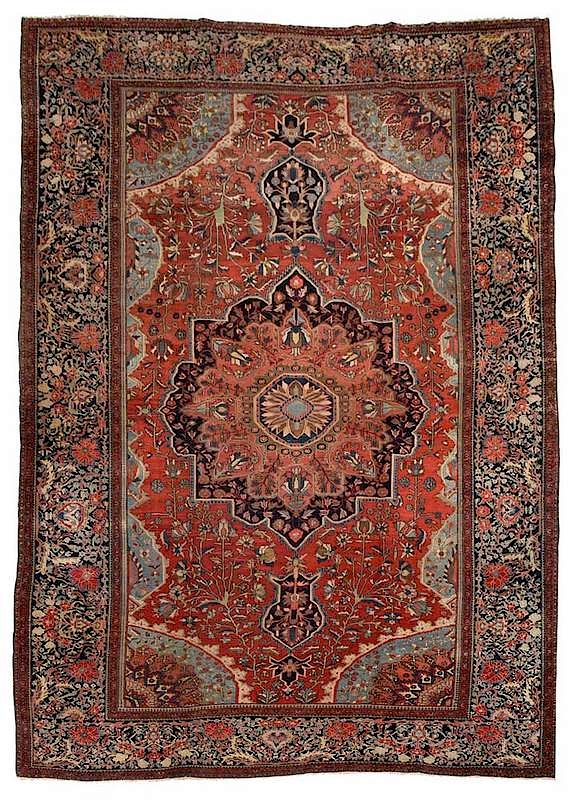 Appraisal: Feraghan Sarouk Carpet large medallion with central flower red field