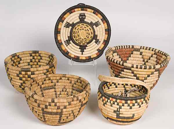 Appraisal: Hopi Second Mesa Baskets lot of including one plaque decorated