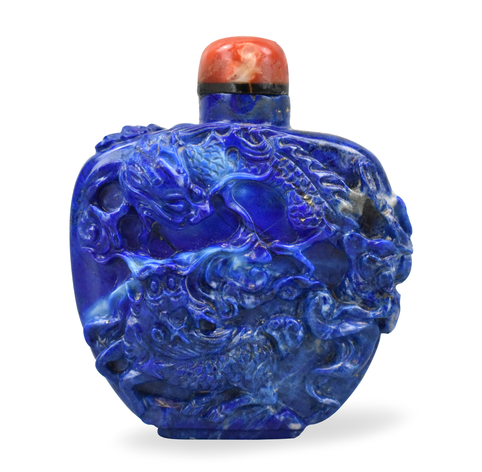 Appraisal: An exquisite Chinese lapis carved snuff bottle with Kirin dragon