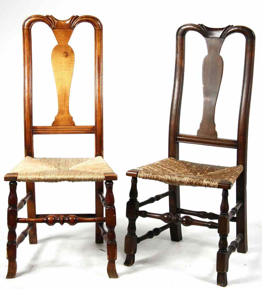 Appraisal: TWO SIMILAR QUEEN ANNE COUNTRY CHAIRS - Walnut and Maple