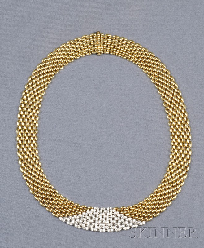 Appraisal: kt Gold and Diamond Necklace the brickwork links set with