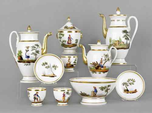 Appraisal: Paris porcelain tea and coffee service ca decorated with bucolic