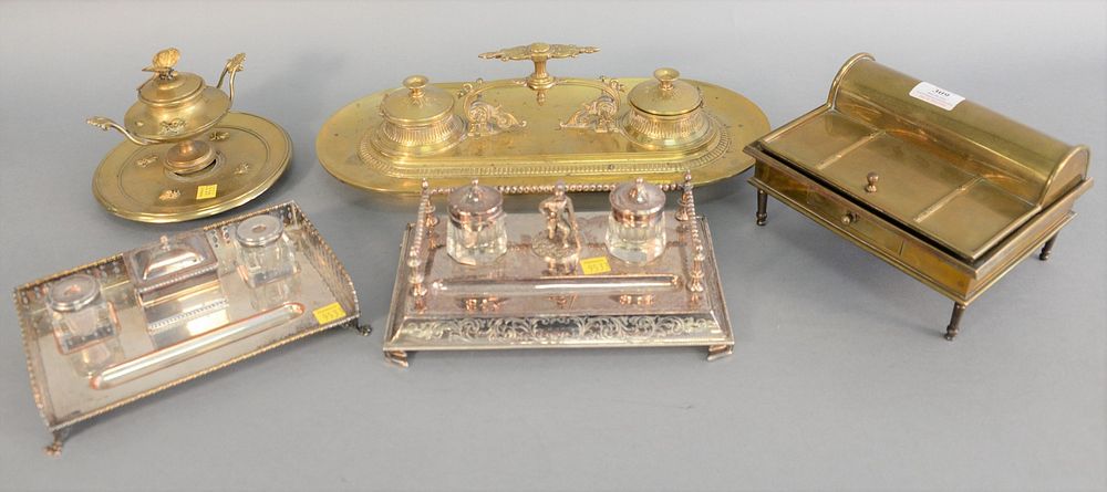 Appraisal: Five desk sets to include silver plated desk sets 's