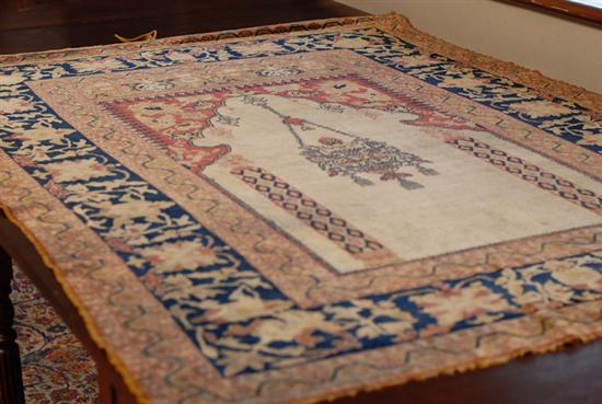 Appraisal: An Antique Turkish Silk Gordez Design Prayer Rug repairs '