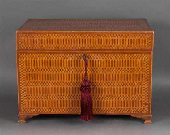 Appraisal: Federal style parquetry inlaid wood box with fitted interior late