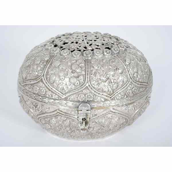 Appraisal: Ottoman Silver Ovoid Box Ottoman early th century with a