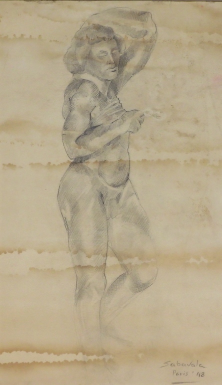 Appraisal: JEHANGIR SABAVALA NUDE FIGURE STUDY DRAWING India France - Depicts