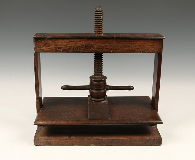 Appraisal: AN OLD VICTORIAN COROMANDEL BOOK PRESS with turned handle and