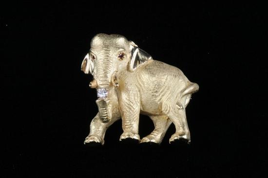 Appraisal: K YELLOW GOLD DIAMOND AND RUBY SCULPTED ELEPHANT PIN Finely