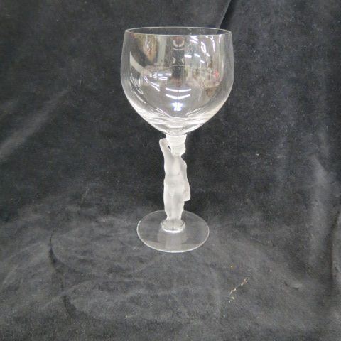 Appraisal: Figural Crystal Wine Goblets frosted nude stems excellent